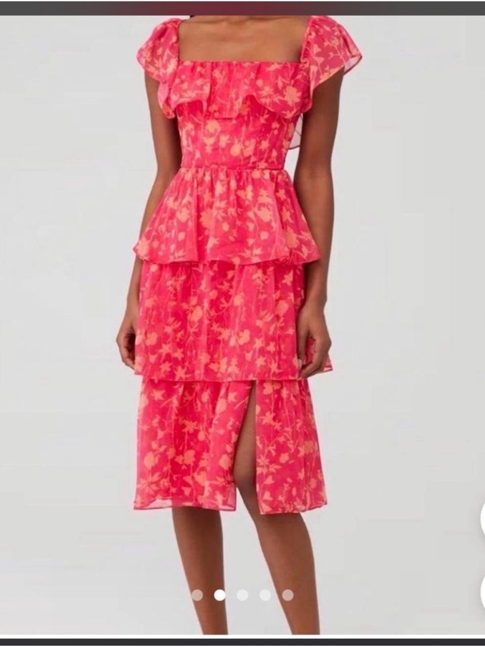 Floral Tiered Midi Dress - Pink
